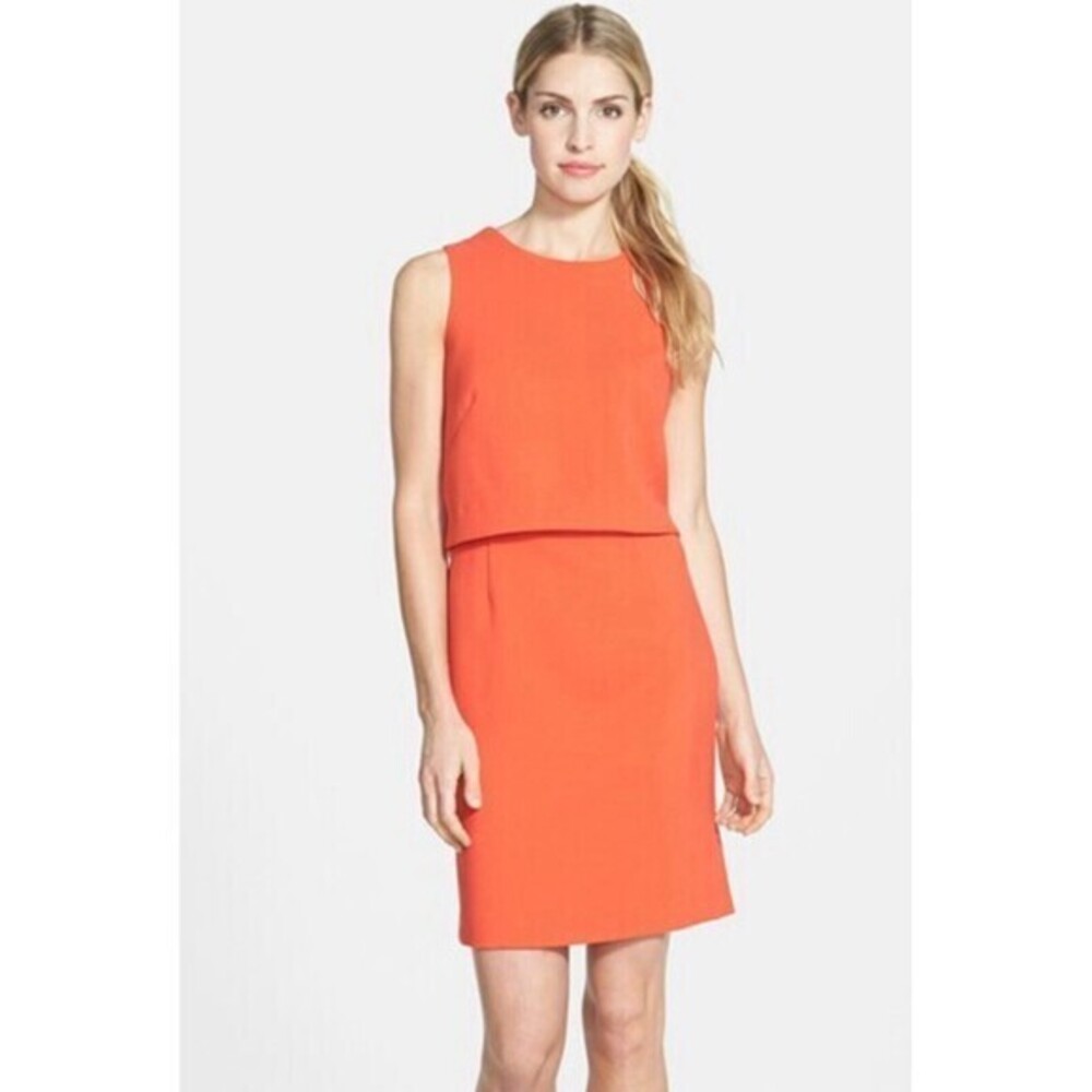 Eliza J Coral Red Mini Crepe Popover Dress Plus Size 16W